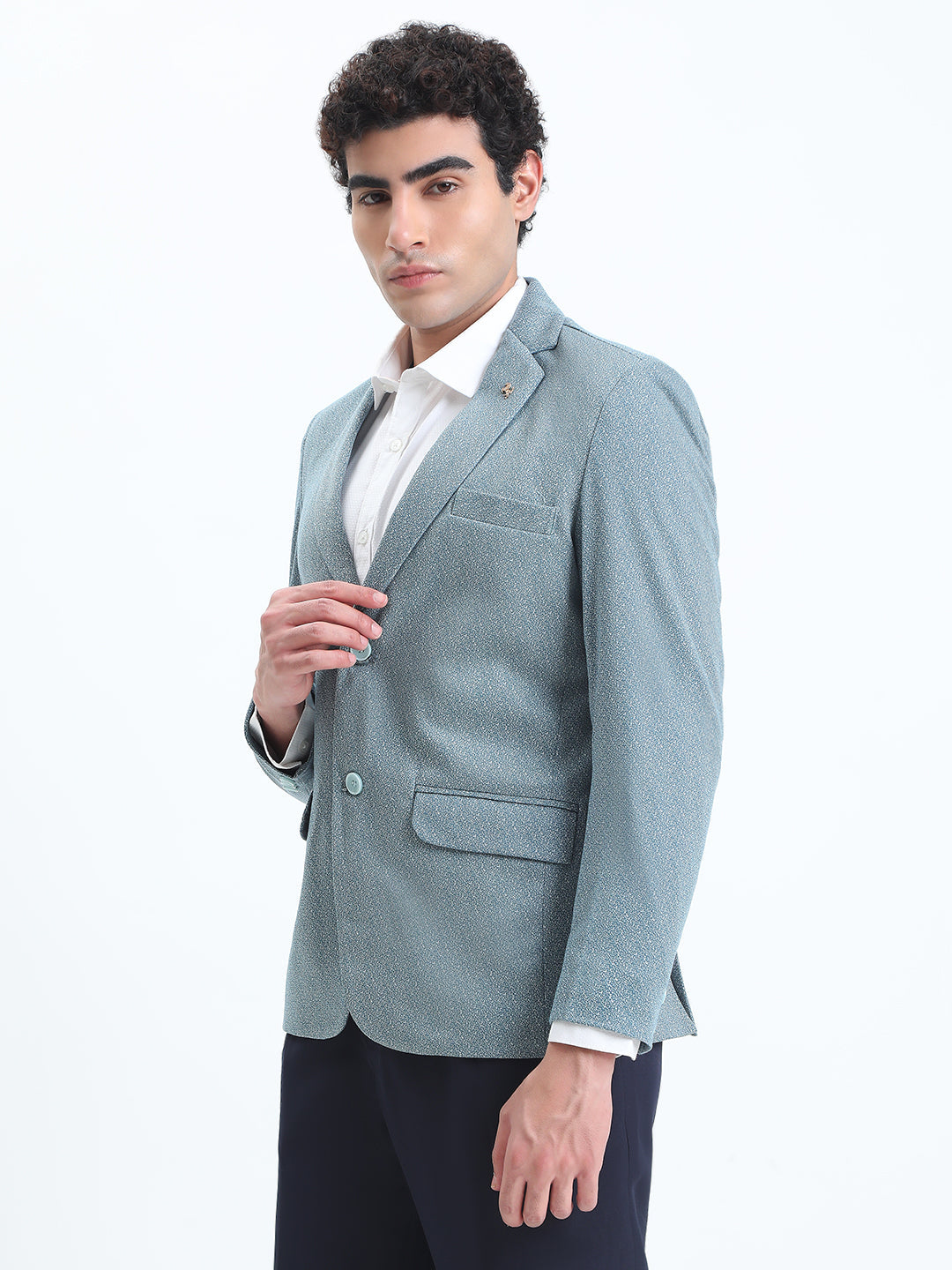 Men's Printed Blue Single-Breasted Slim Fit Blazer
