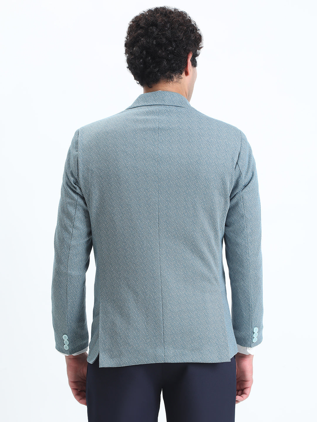 Men's Printed Blue Single-Breasted Slim Fit Blazer