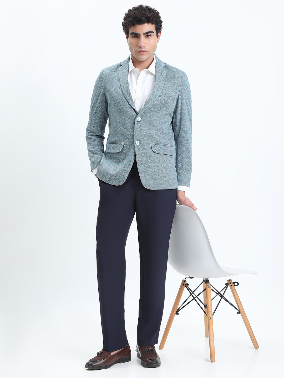 Men's Printed Blue Single-Breasted Slim Fit Blazer