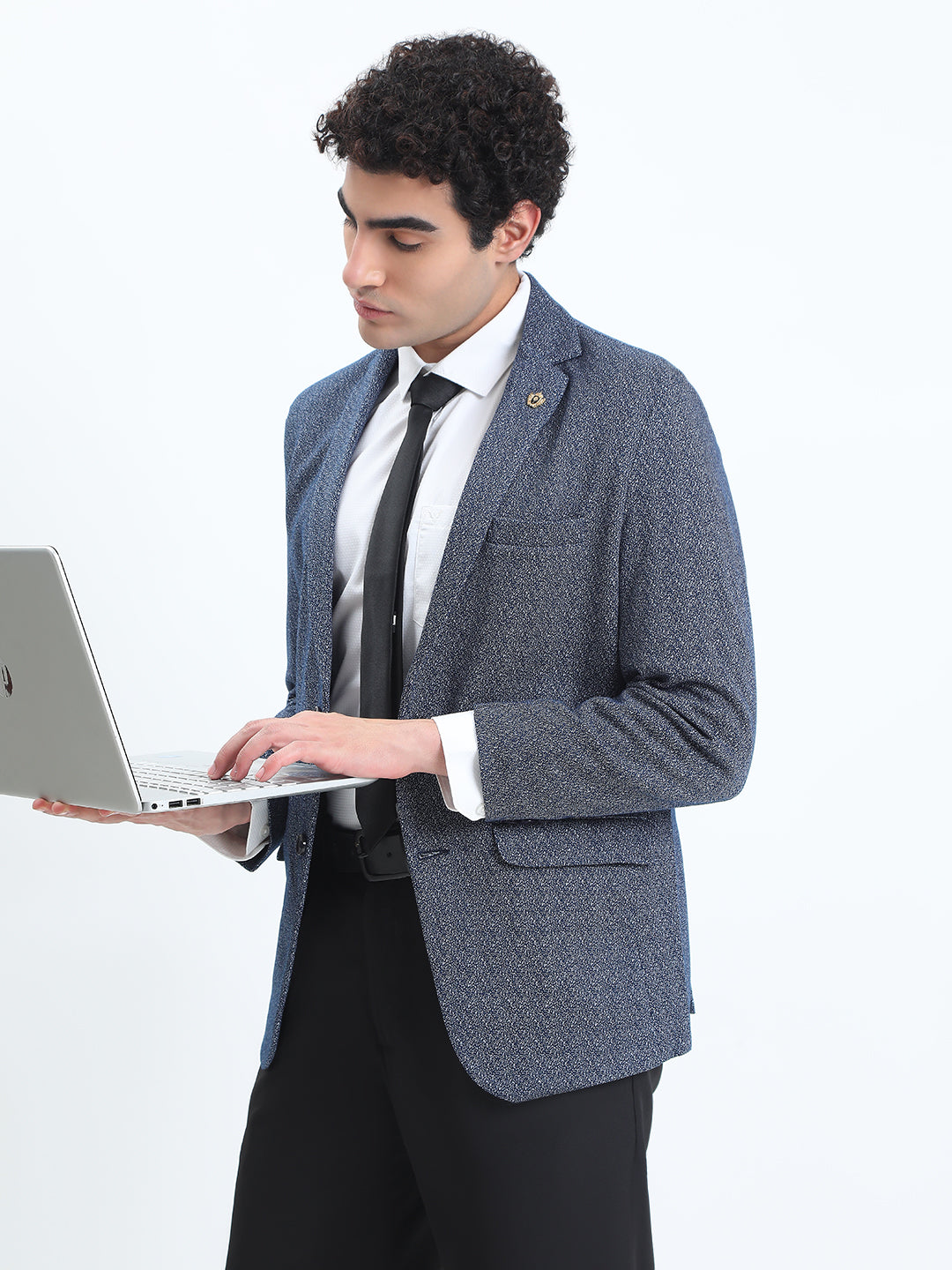 Men's Printed Blue Single-Breasted Slim Fit Blazer