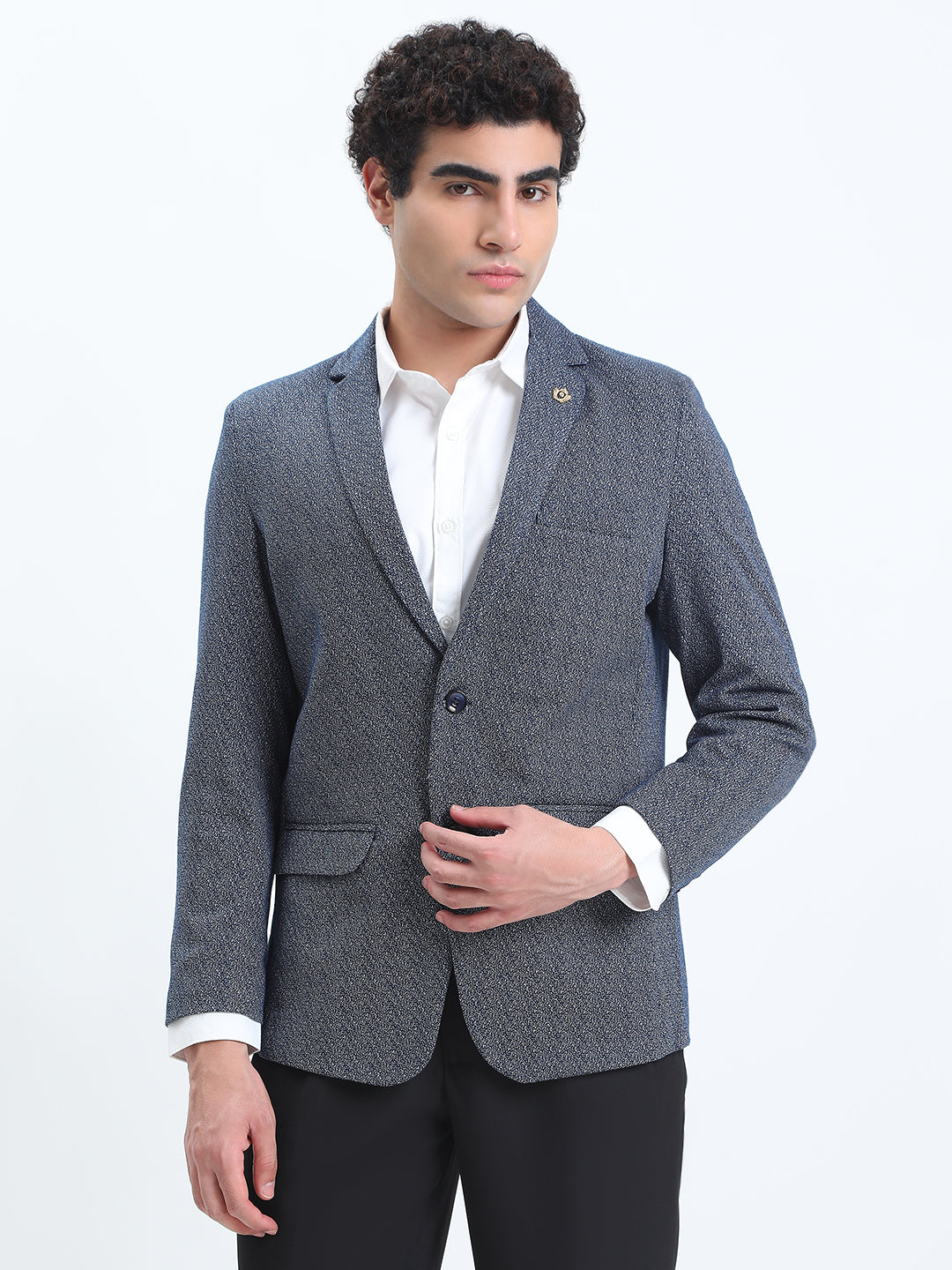 Men's Printed Blue Single-Breasted Slim Fit Blazer