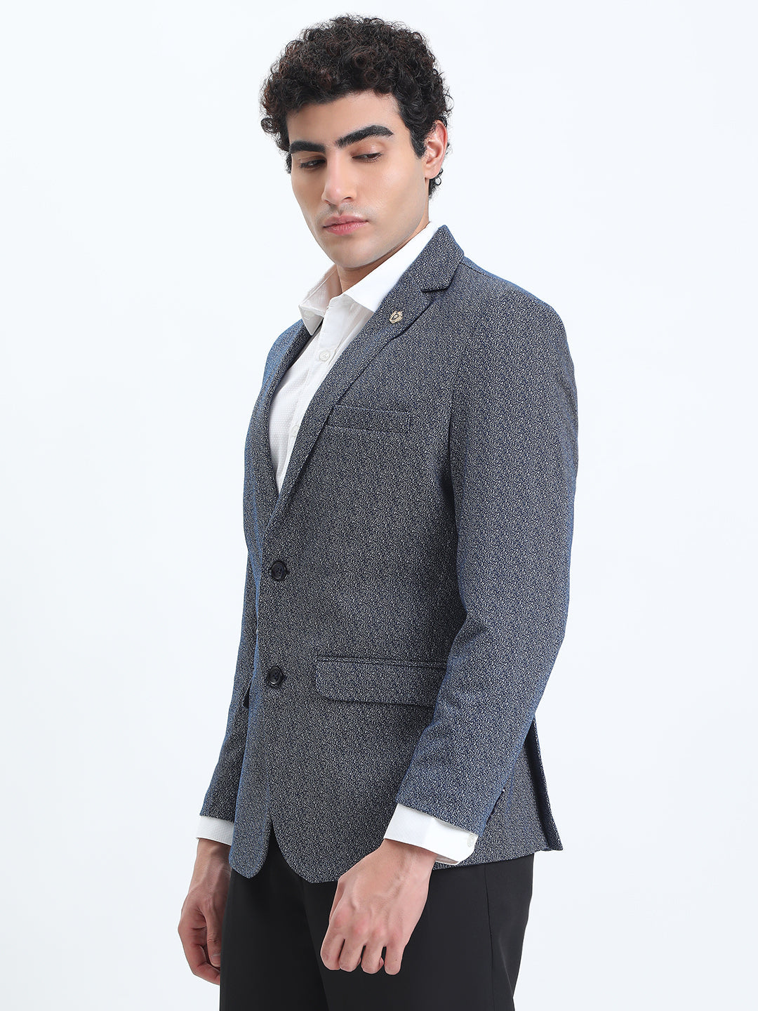 Men's Printed Blue Single-Breasted Slim Fit Blazer