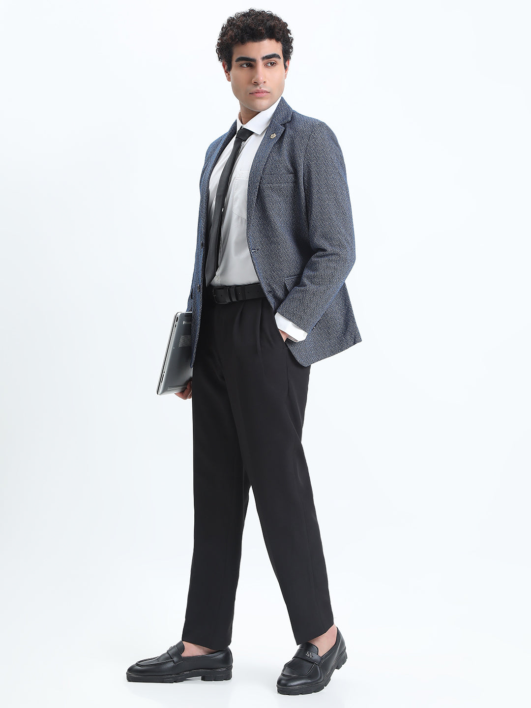 Men's Printed Blue Single-Breasted Slim Fit Blazer