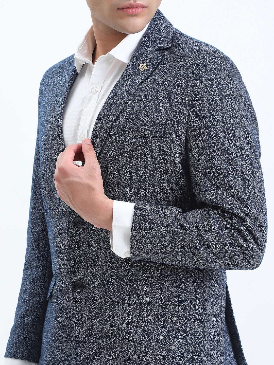 Men's Printed Blue Single-Breasted Slim Fit Blazer
