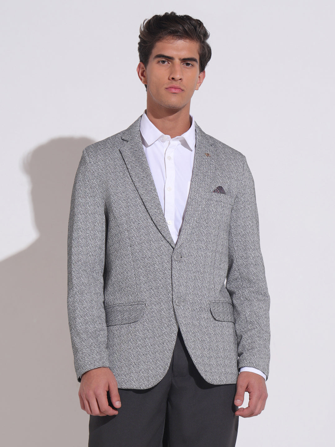 Men's Textured Grey Slim Fit Single Breasted Blazer