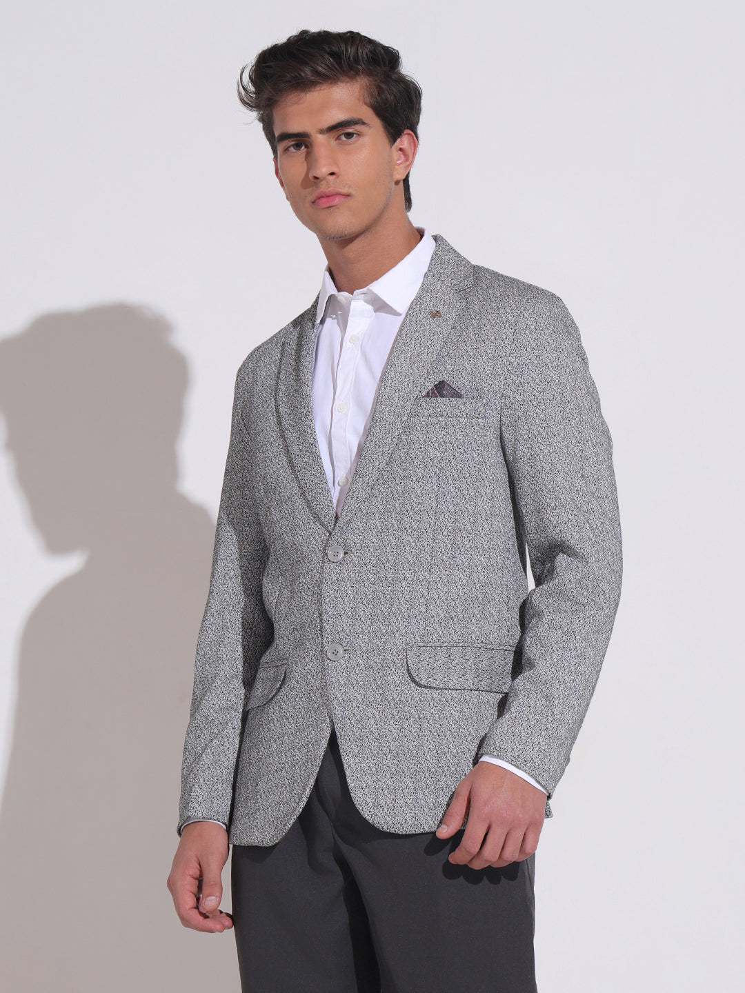 Men's Textured Grey Slim Fit Single Breasted Blazer