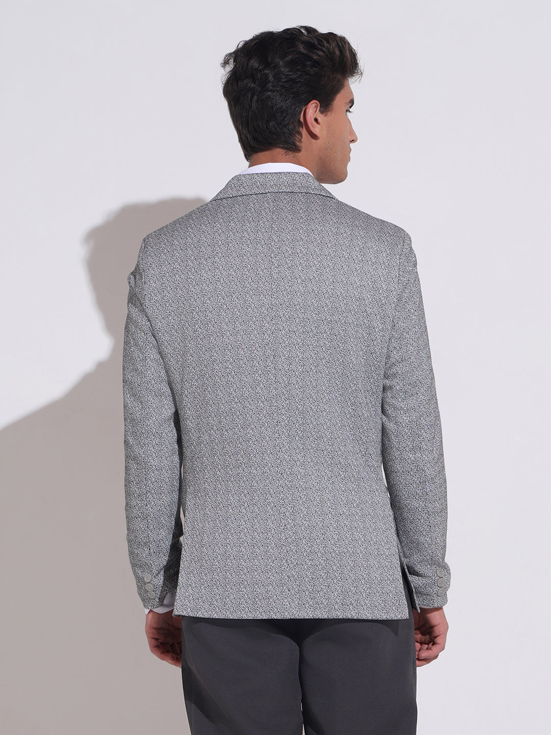 Men's Textured Grey Slim Fit Single Breasted Blazer