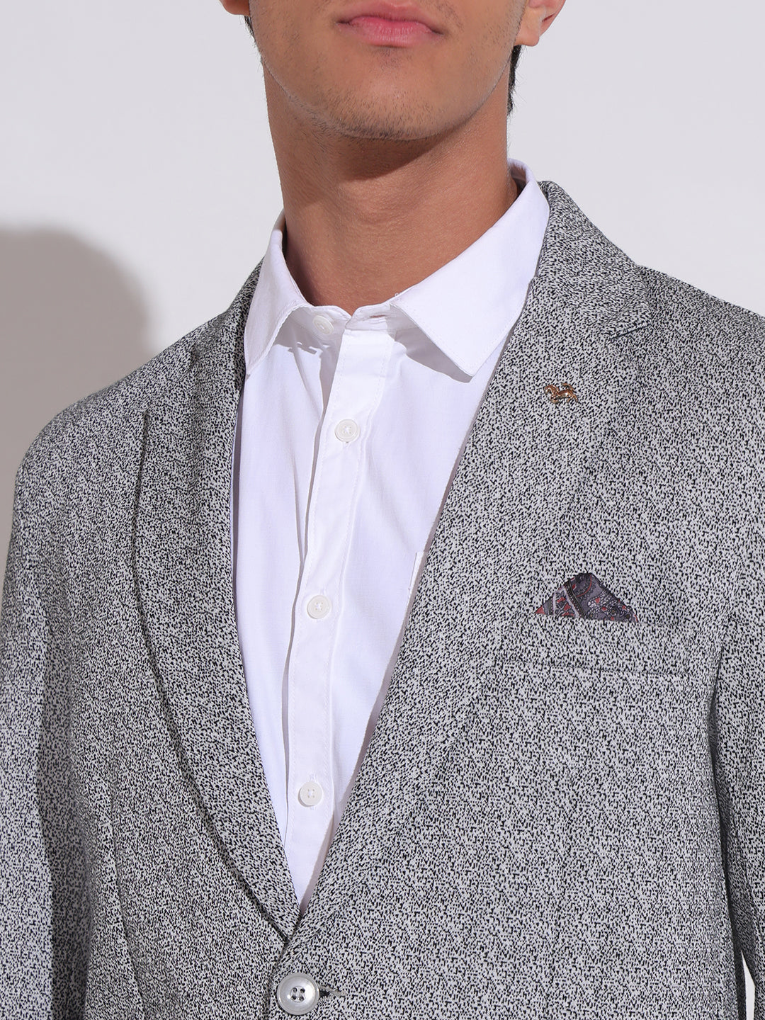 Men's Textured Grey Slim Fit Single Breasted Blazer