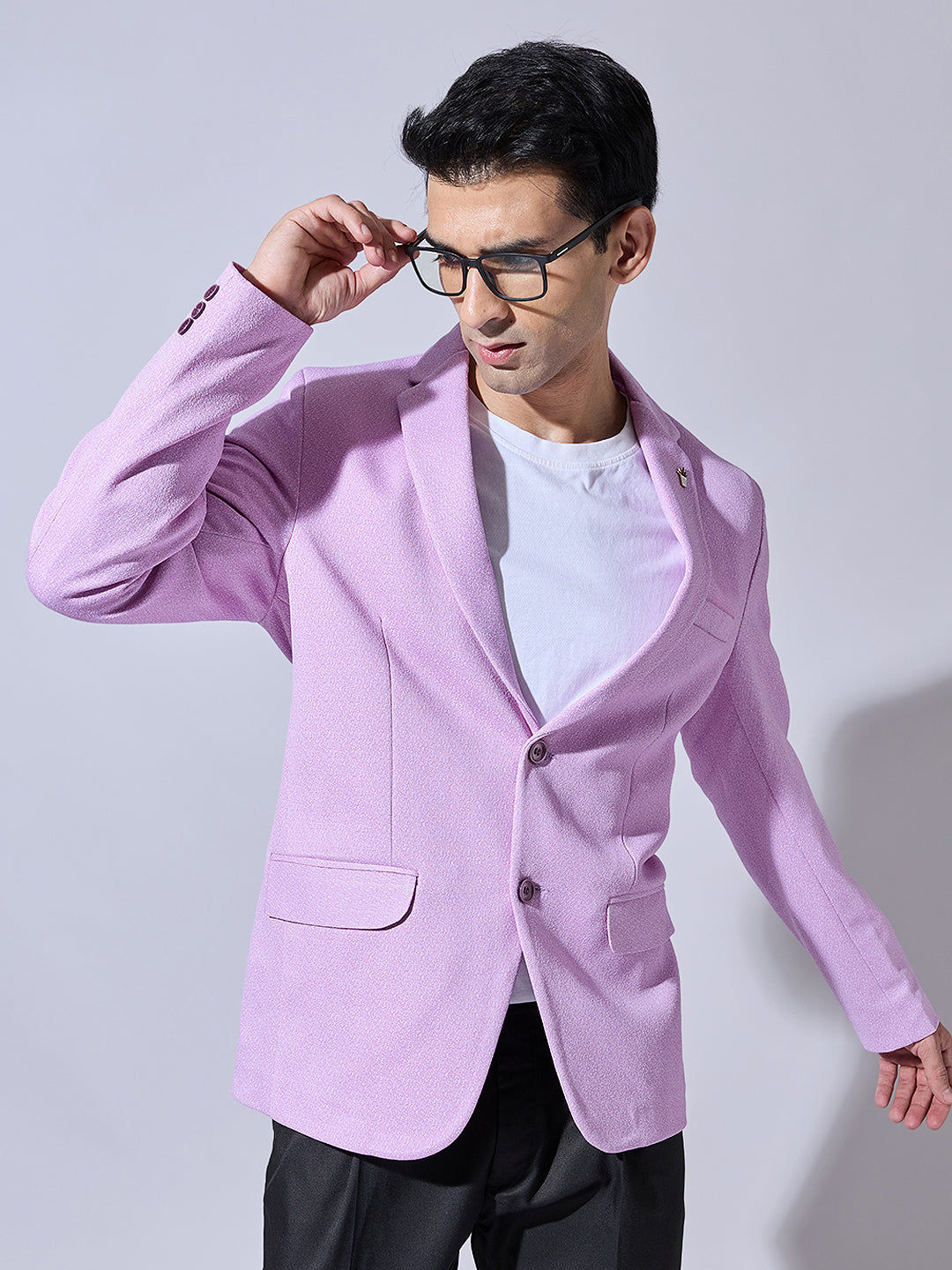 Men's Textured Lavender Single Breasted Blazer with Notch Lapel