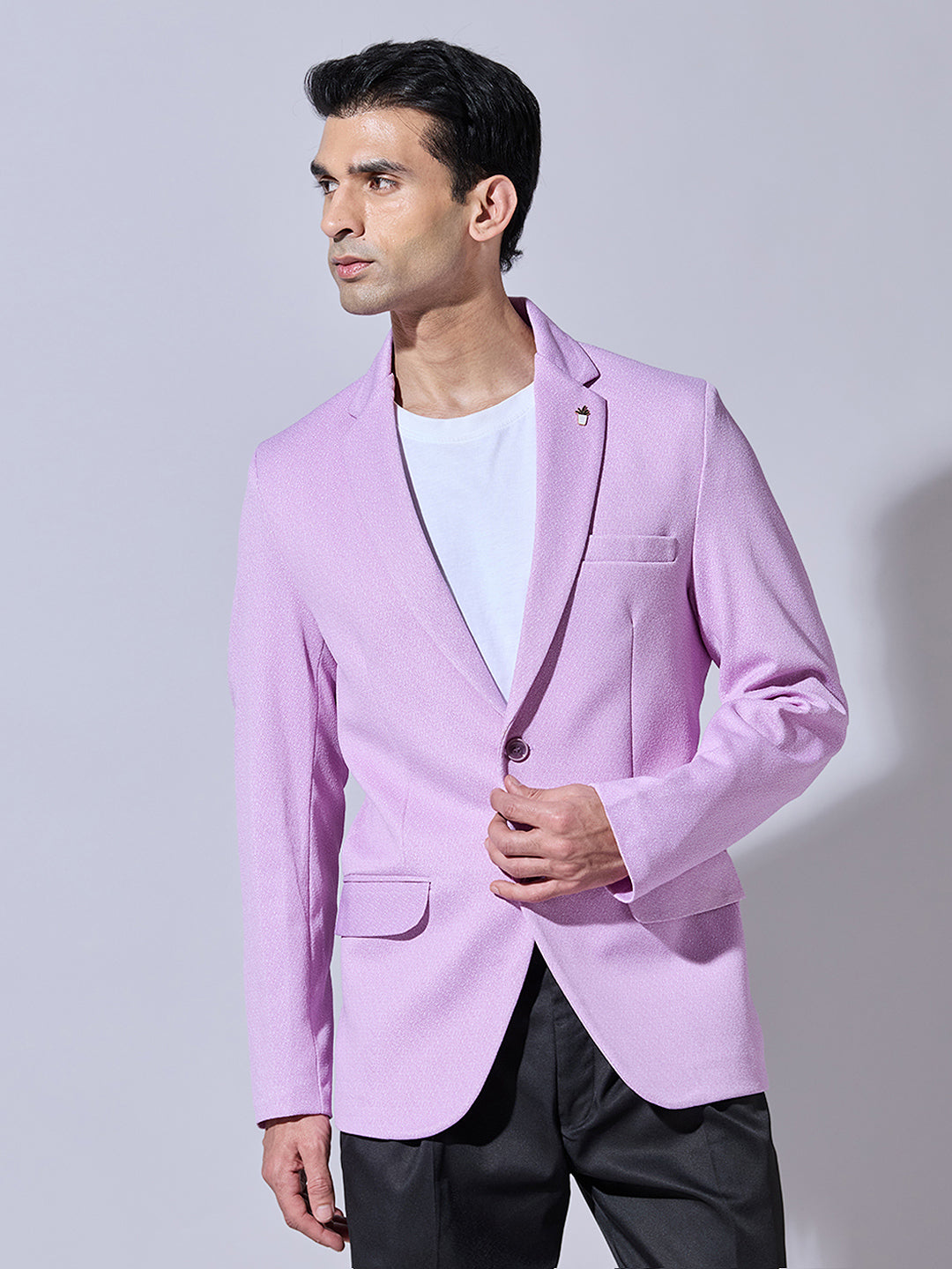 Men's Textured Lavender Single Breasted Blazer with Notch Lapel