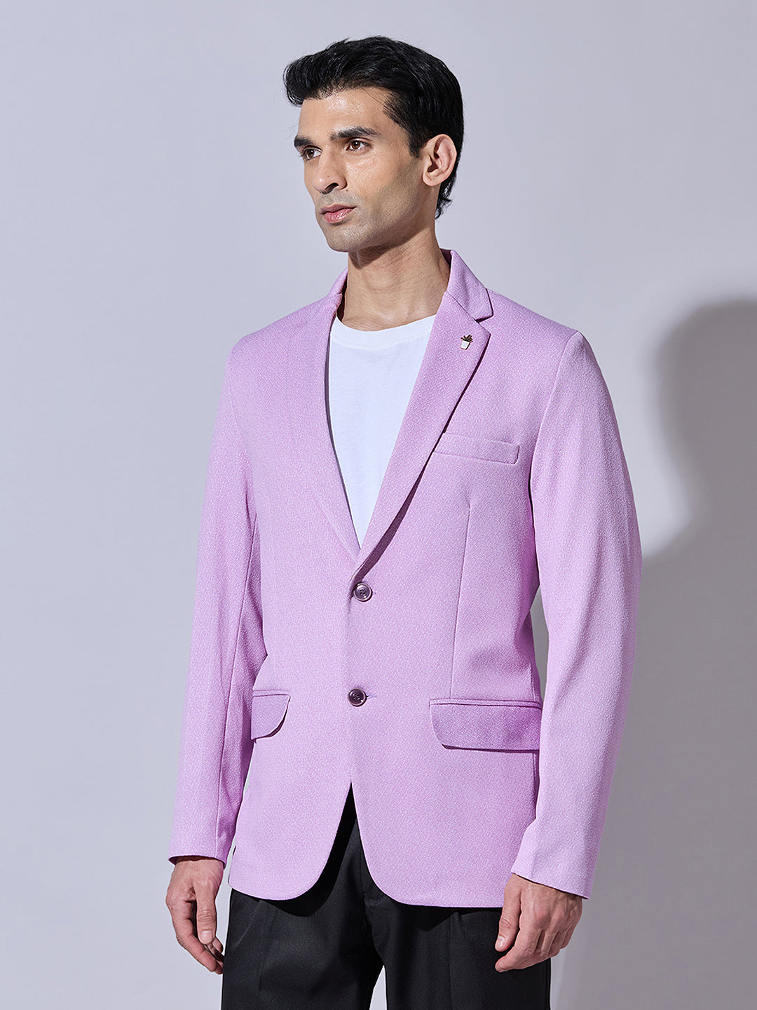 Men's Textured Lavender Single Breasted Blazer with Notch Lapel