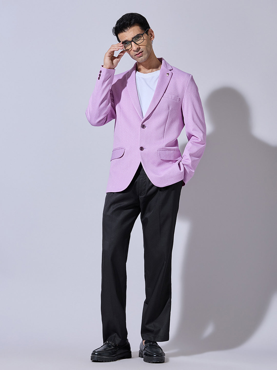 Men's Textured Lavender Single Breasted Blazer with Notch Lapel