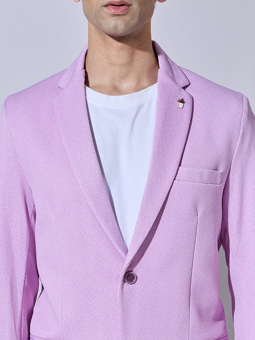 Men's Textured Lavender Single Breasted Blazer with Notch Lapel