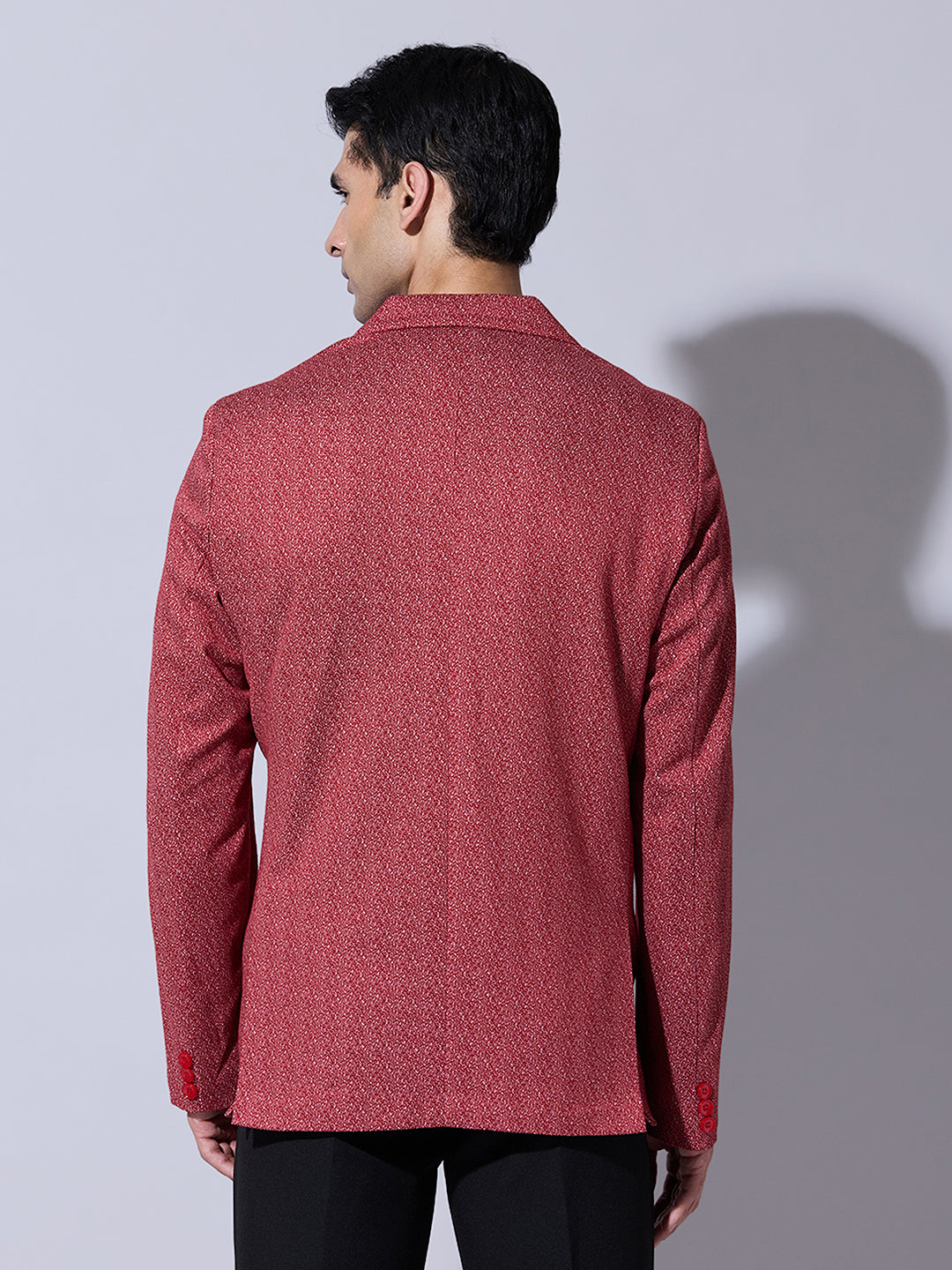 Men's Textured Red Single Breasted Blazer with Notch Lapel