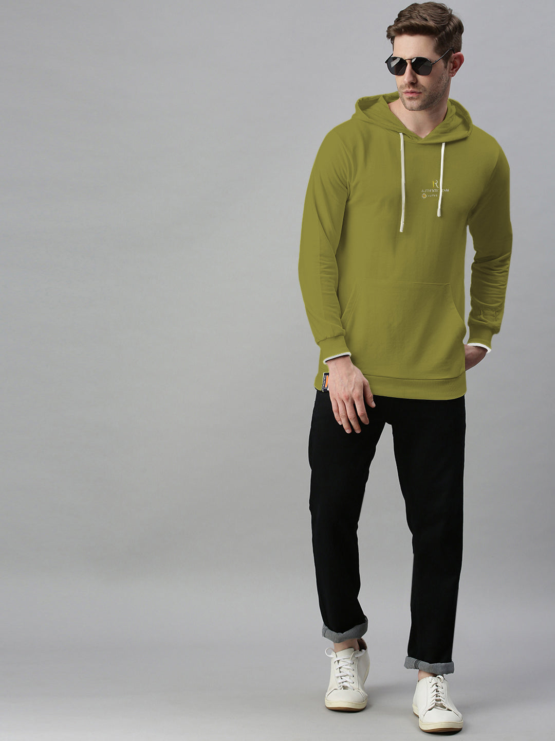 Men's Typography Dark Green Hoodie with Kangaroo Pocket