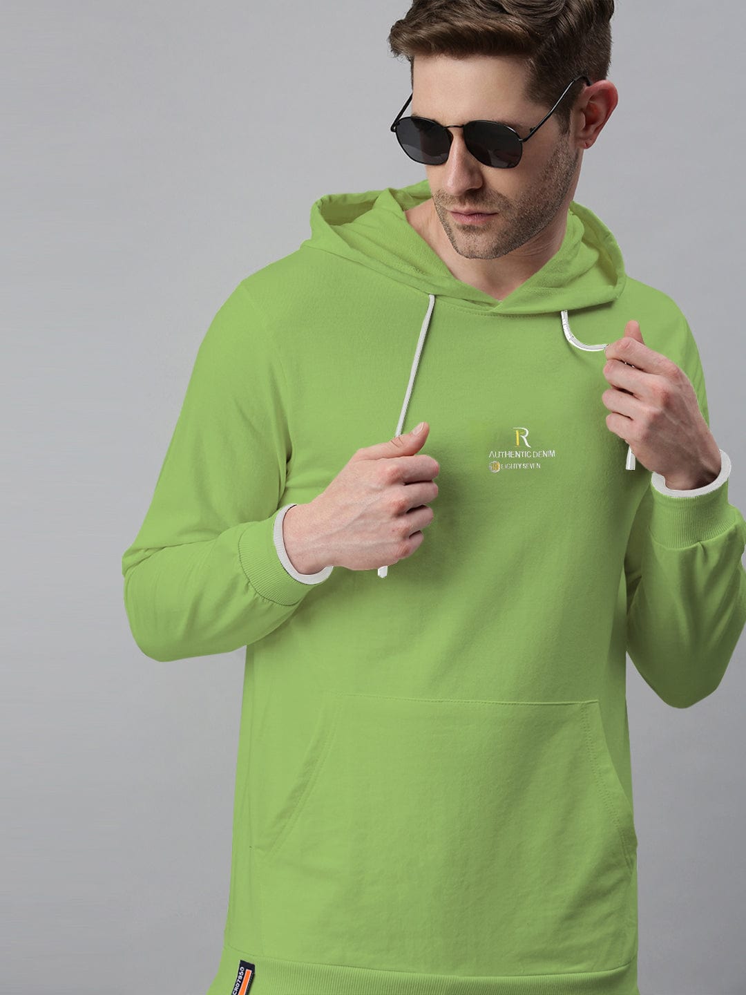 Men's Green Typography Hoodie with Kangaroo Pocket