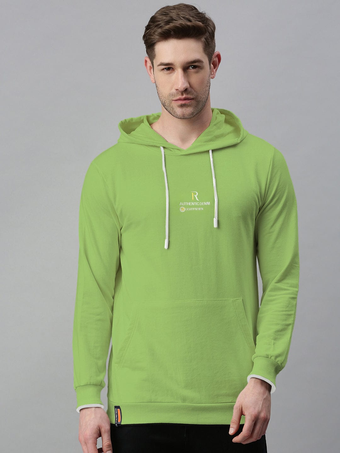 Men's Green Typography Hoodie with Kangaroo Pocket
