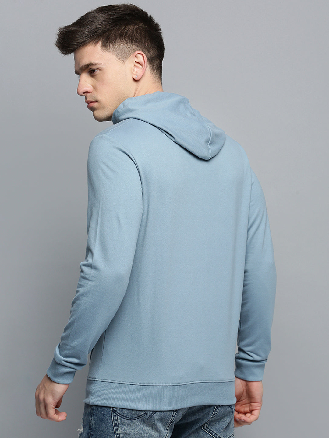 Men Hooded Solid Blue Pullover