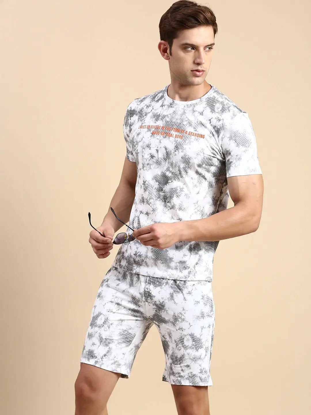 Men's Round Neck Dyed White Co-Ords Set