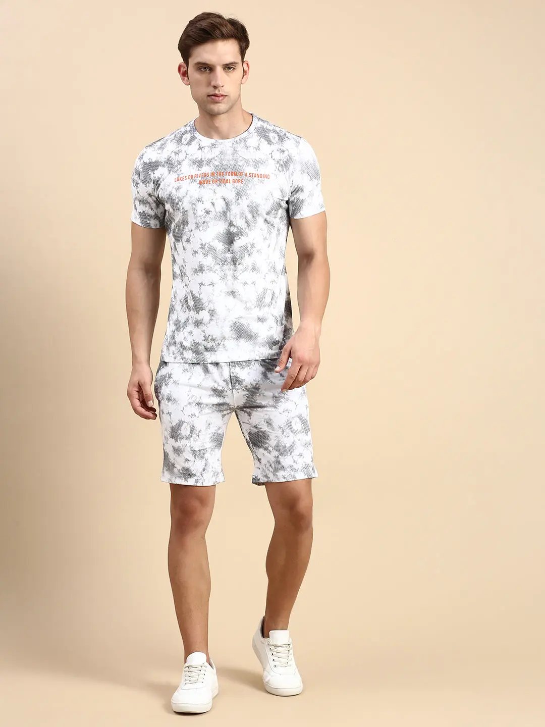 Men's Round Neck Dyed White Co-Ords Set