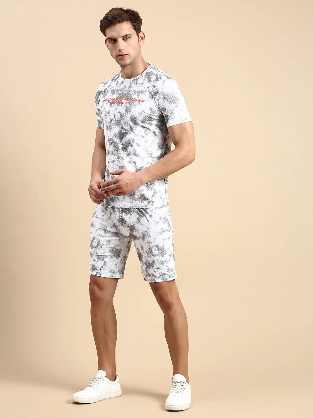 Men's Round Neck Dyed White Co-Ords Set