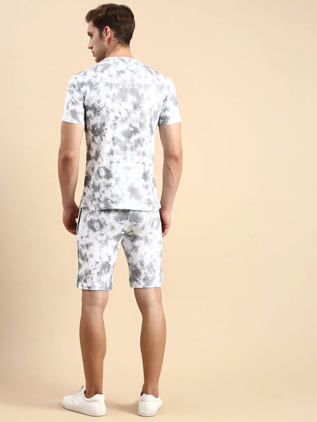 Men's Round Neck Dyed White Co-Ords Set