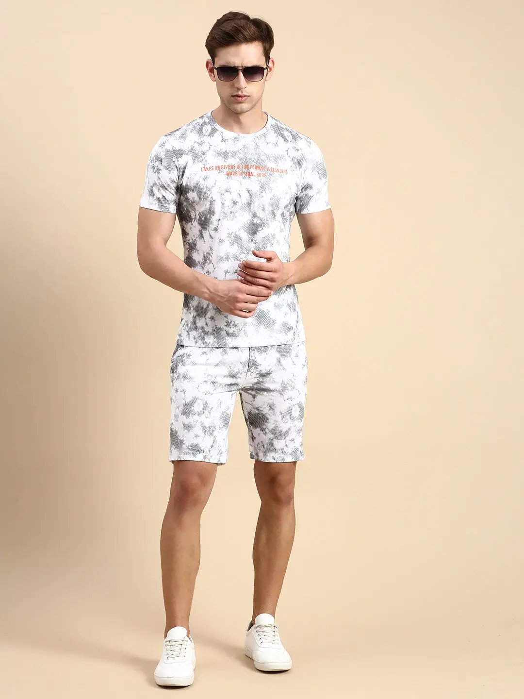Men's Round Neck Dyed White Co-Ords Set