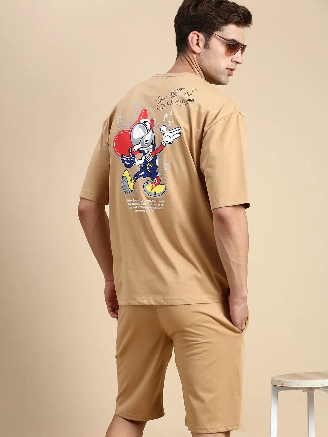 Men's Round Neck Printed Khaki Co-Ords Set