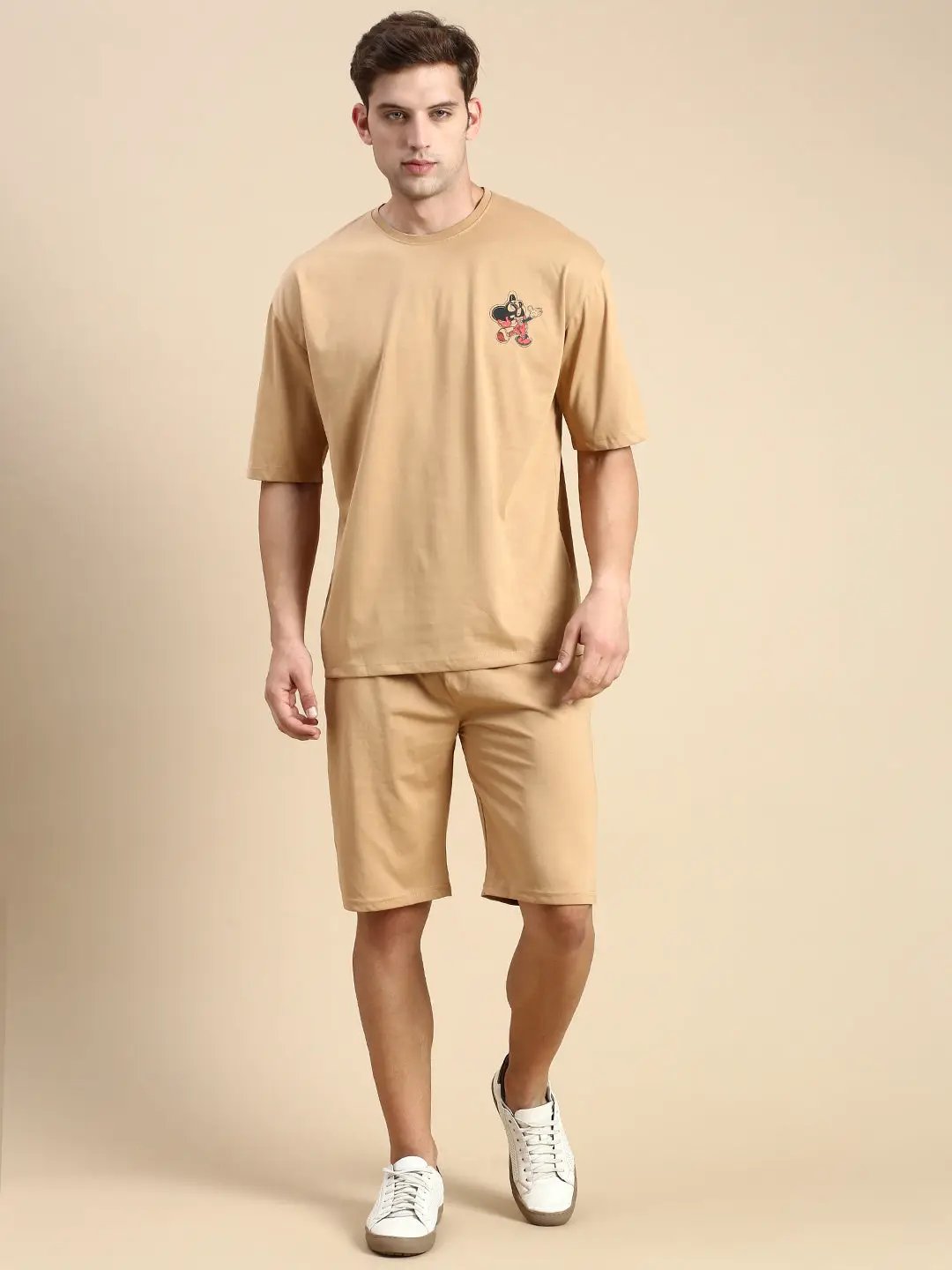 Men's Round Neck Printed Khaki Co-Ords Set