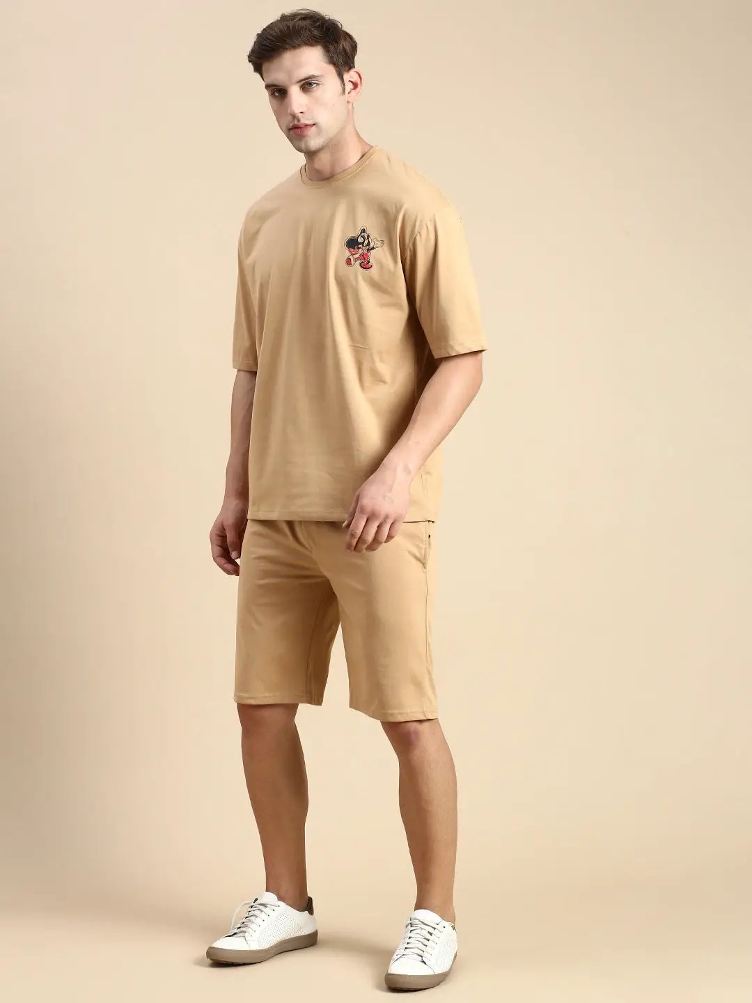 Men's Round Neck Printed Khaki Co-Ords Set