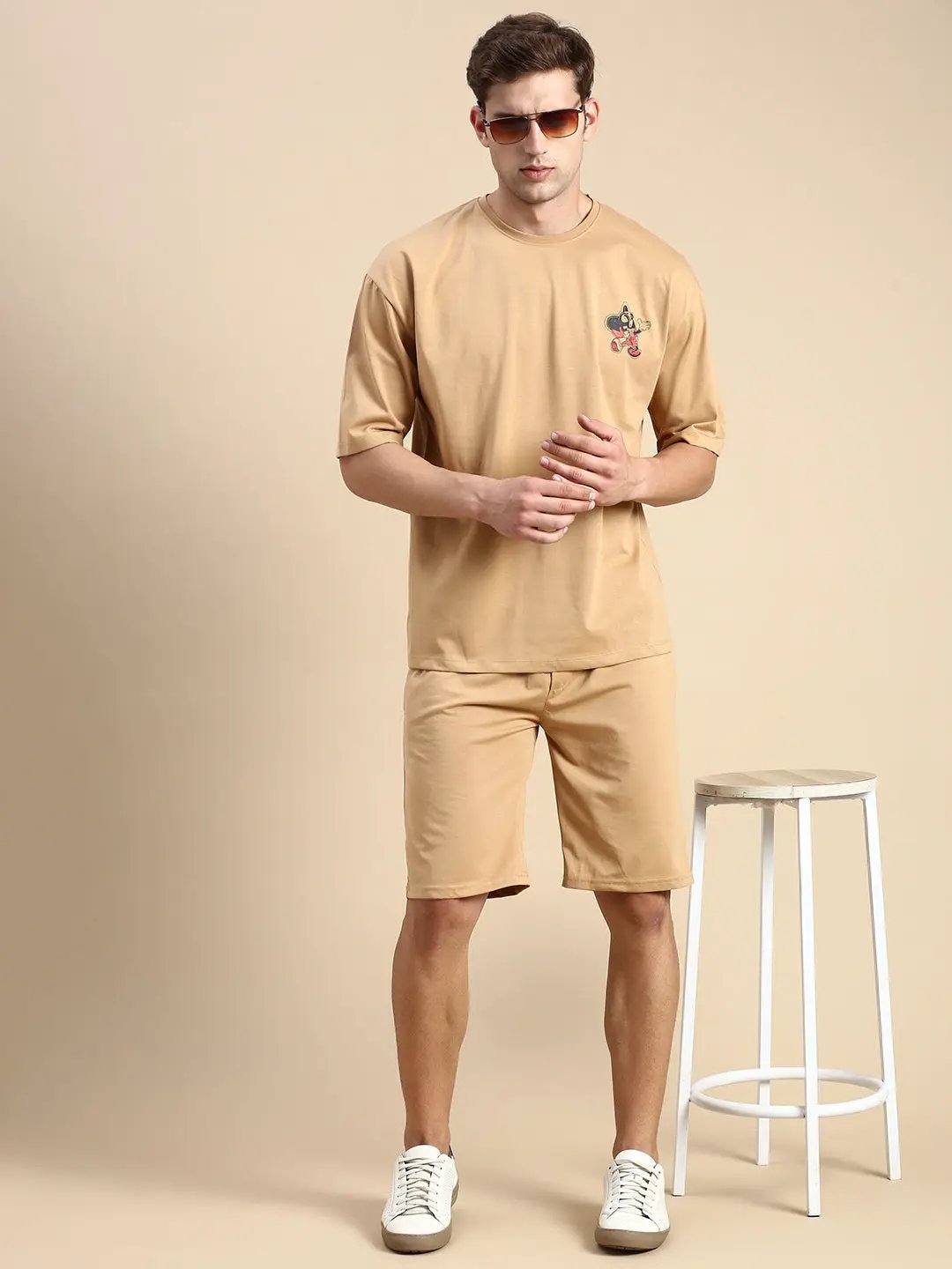 Men's Round Neck Printed Khaki Co-Ords Set