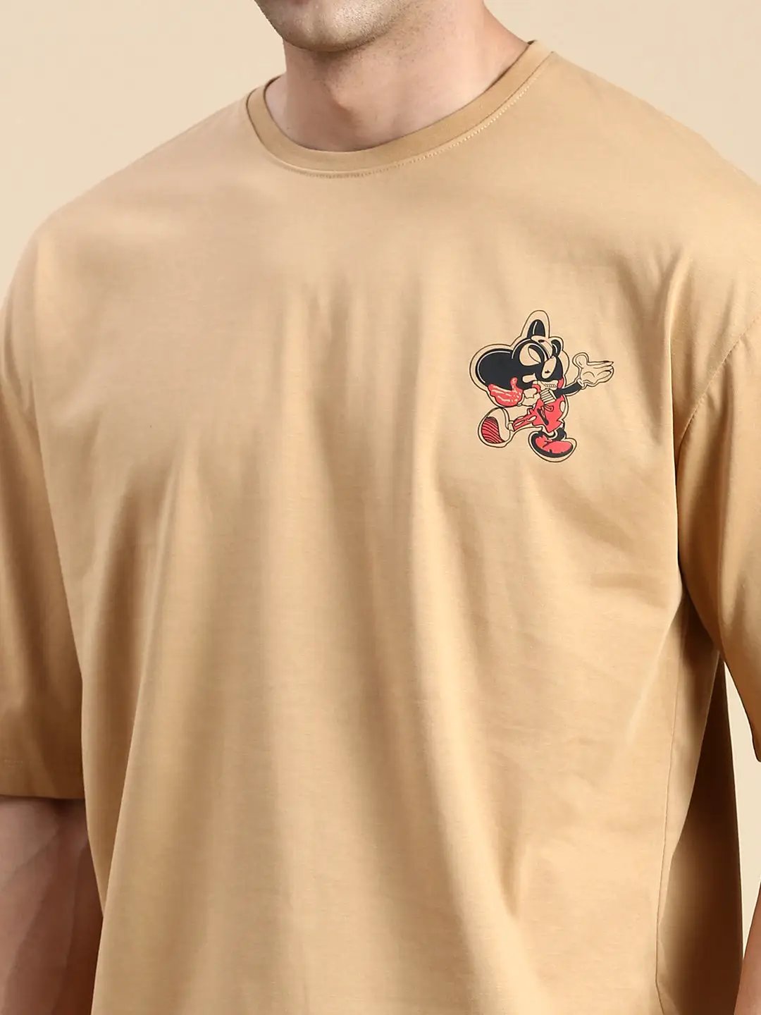 Men's Round Neck Printed Khaki Co-Ords Set