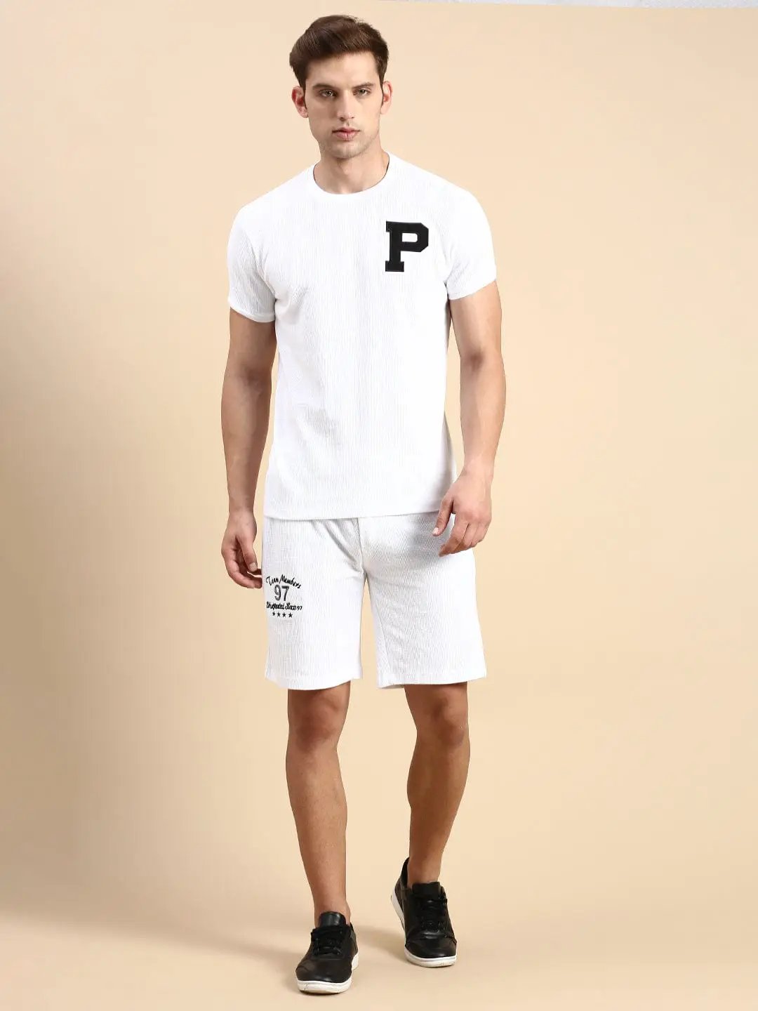 Men's Round Neck Solid White Co-Ords Set