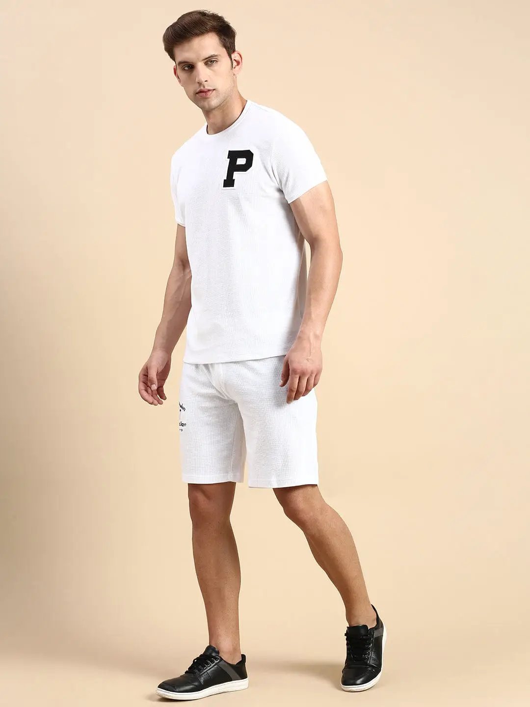 Men's Round Neck Solid White Co-Ords Set