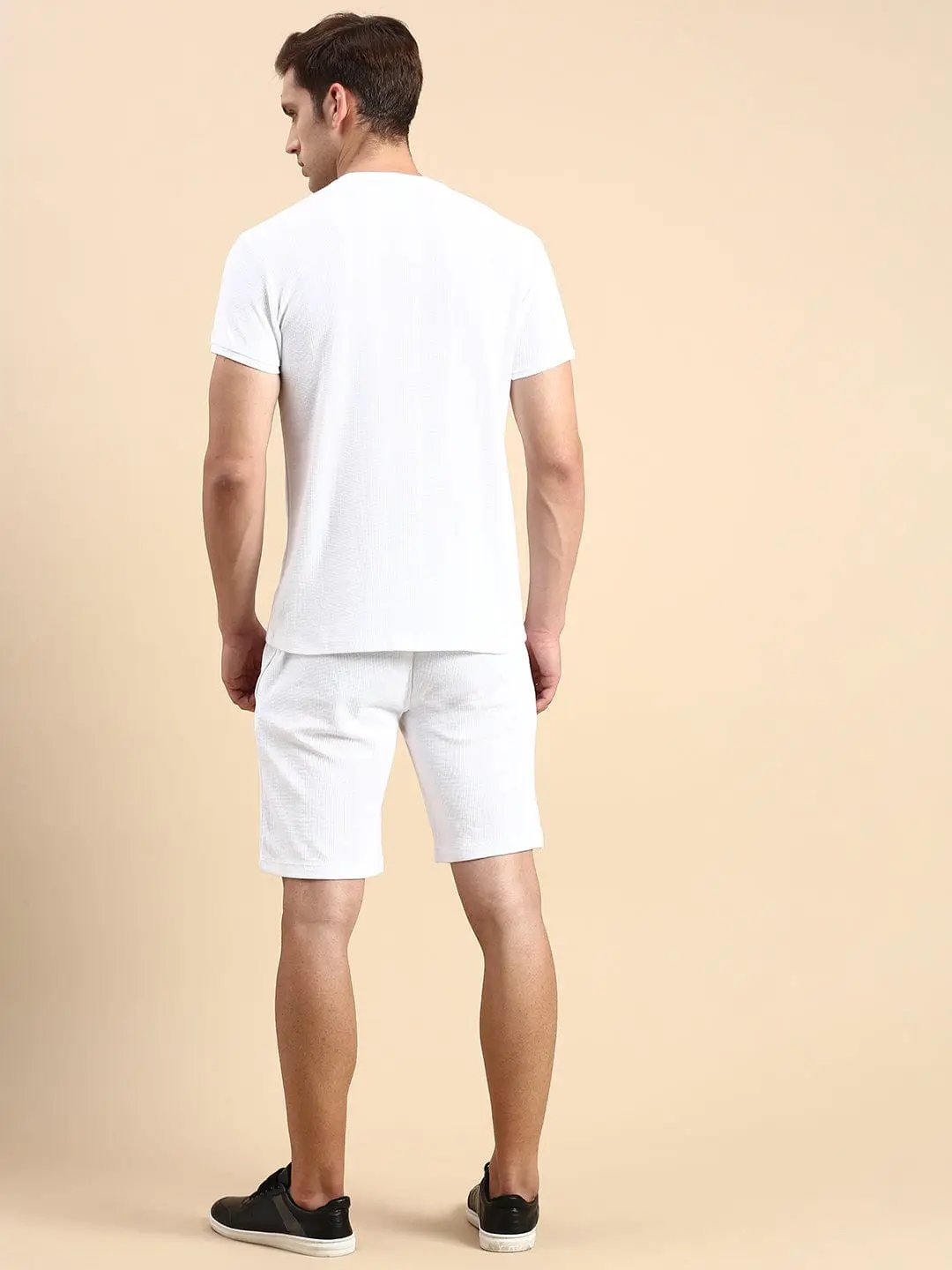 Men's Round Neck Solid White Co-Ords Set