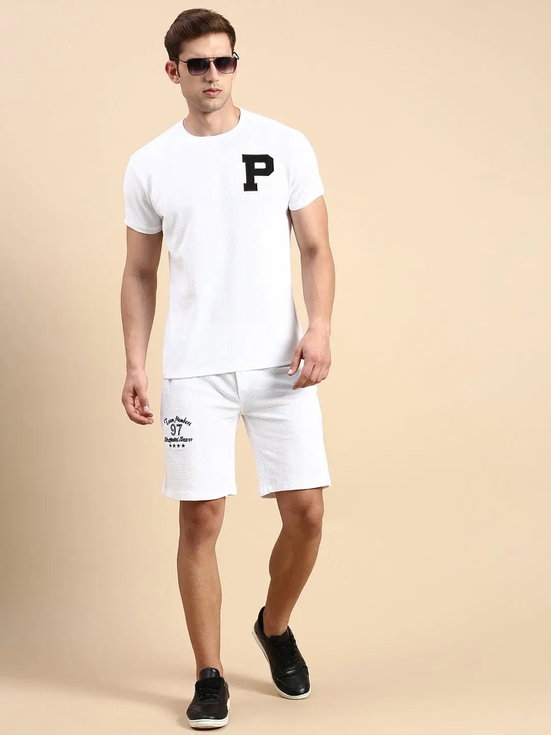 Men's Round Neck Solid White Co-Ords Set