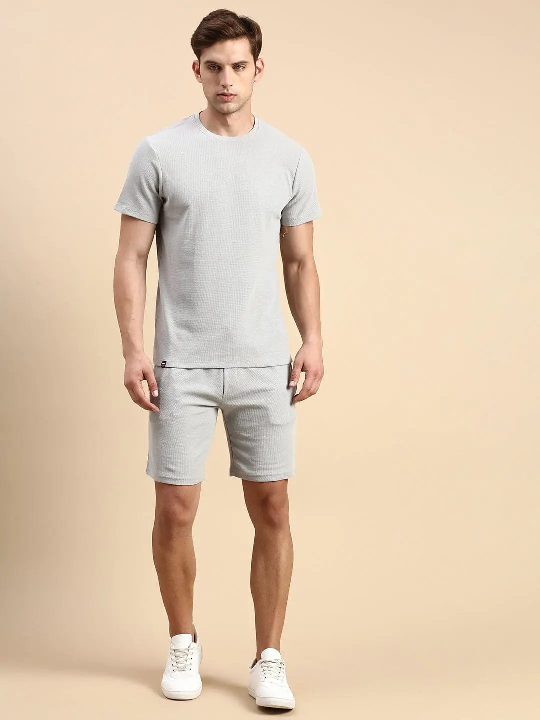 Men's Round Neck Solid Grey Co-Ords Set
