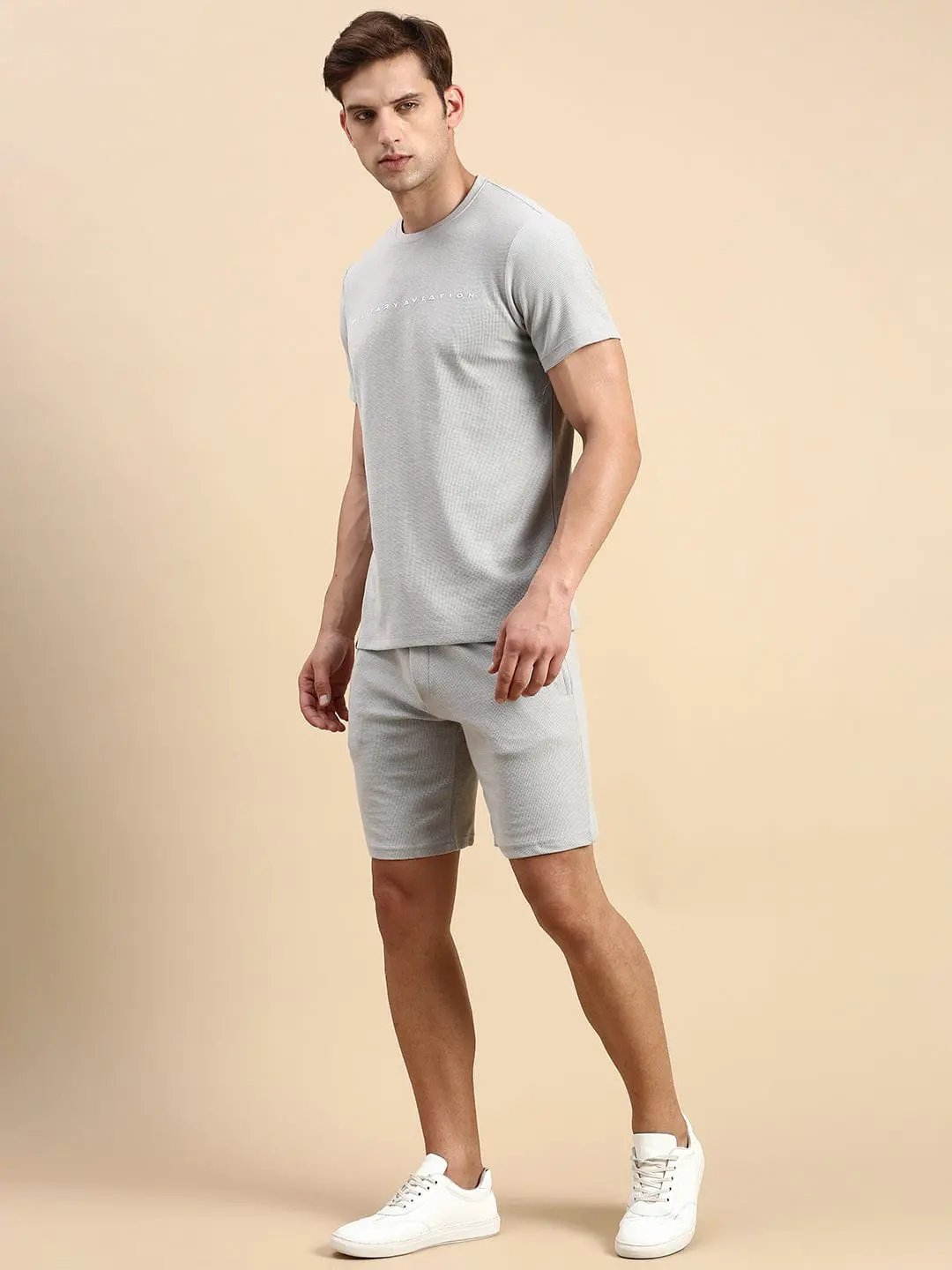 Men's Round Neck Solid Grey Co-Ords Set
