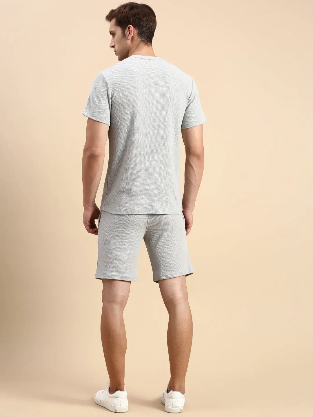 Men's Round Neck Solid Grey Co-Ords Set