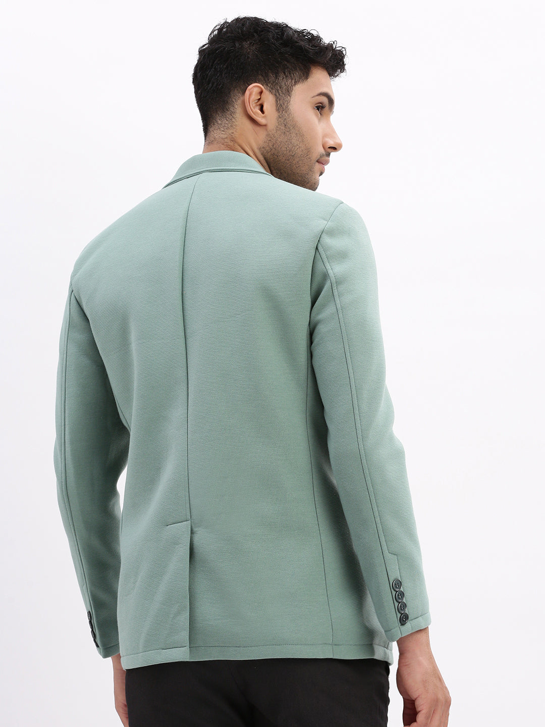 Men Solid Sea Green Single Breasted Blazer