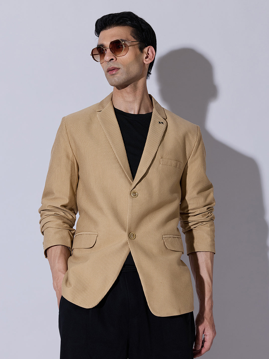 Men's Corduroy Beige Single Breasted  Blazer
