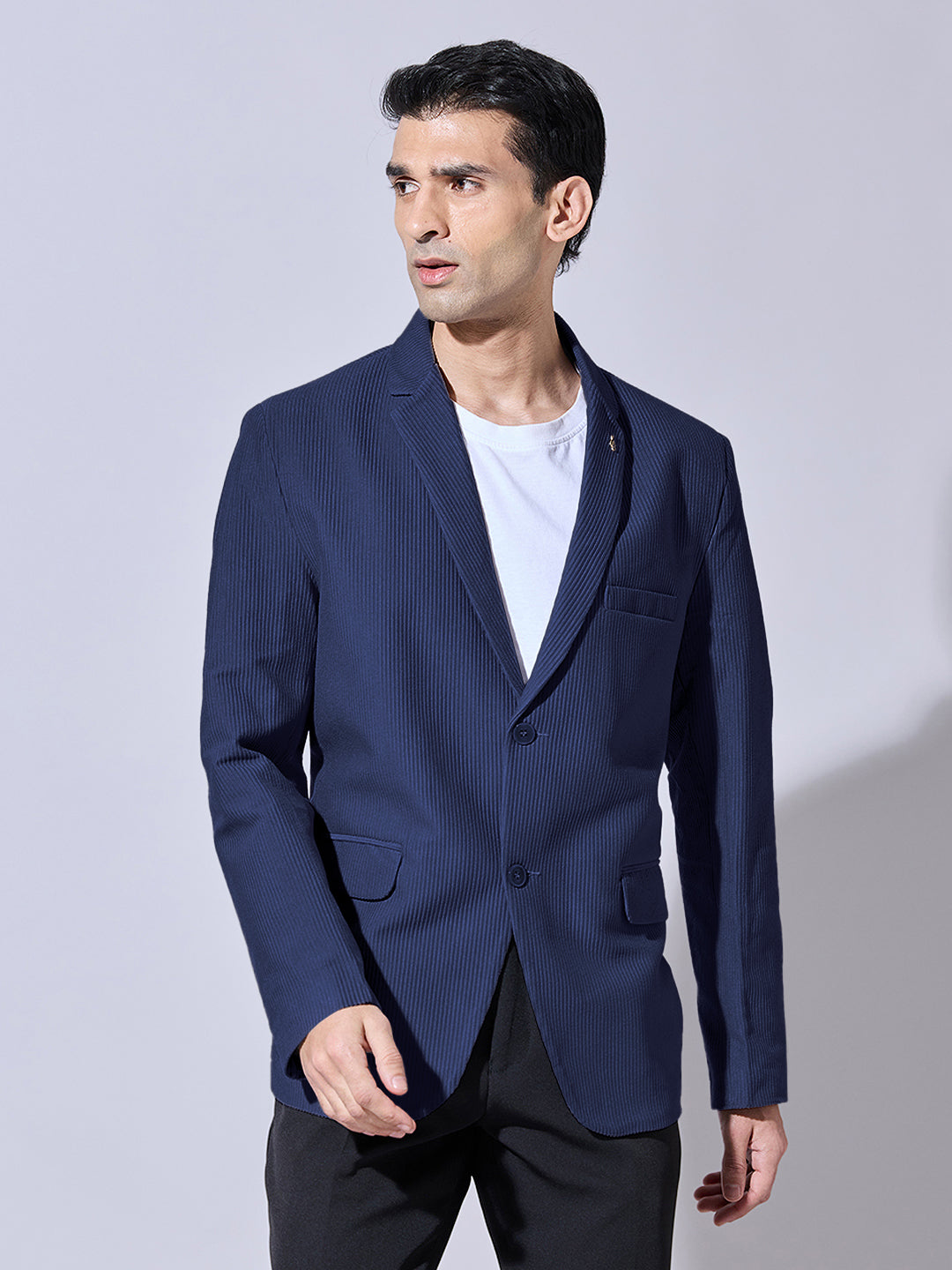 Men's Corduroy Blue Single Breasted  Blazer