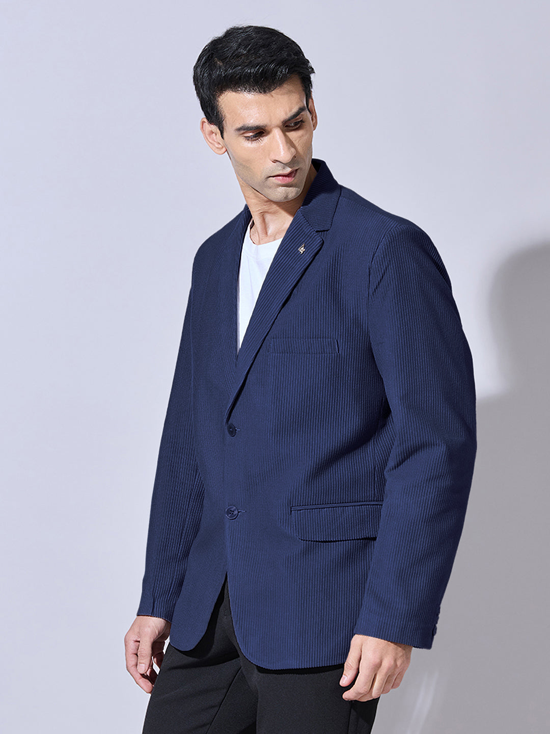 Men's Corduroy Blue Single Breasted  Blazer