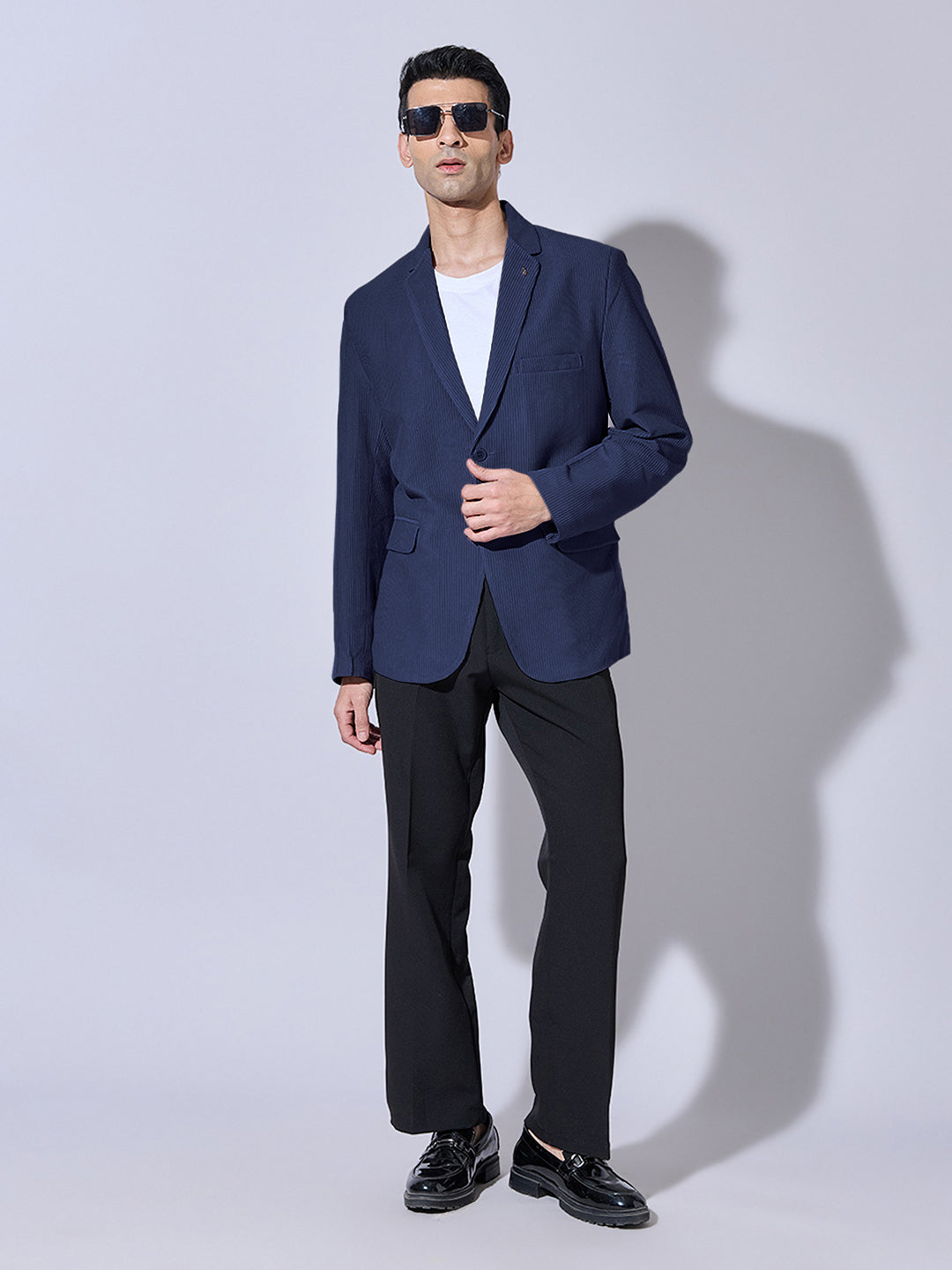 Men's Corduroy Blue Single Breasted  Blazer