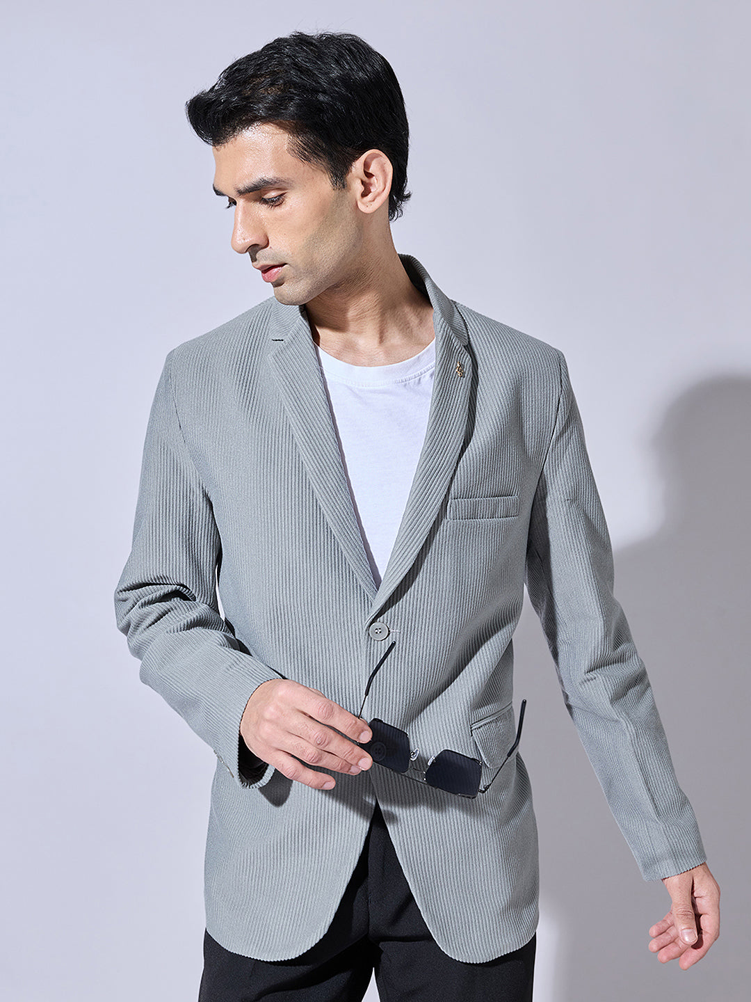 Men's Corduroy Grey Single Breasted  Blazer