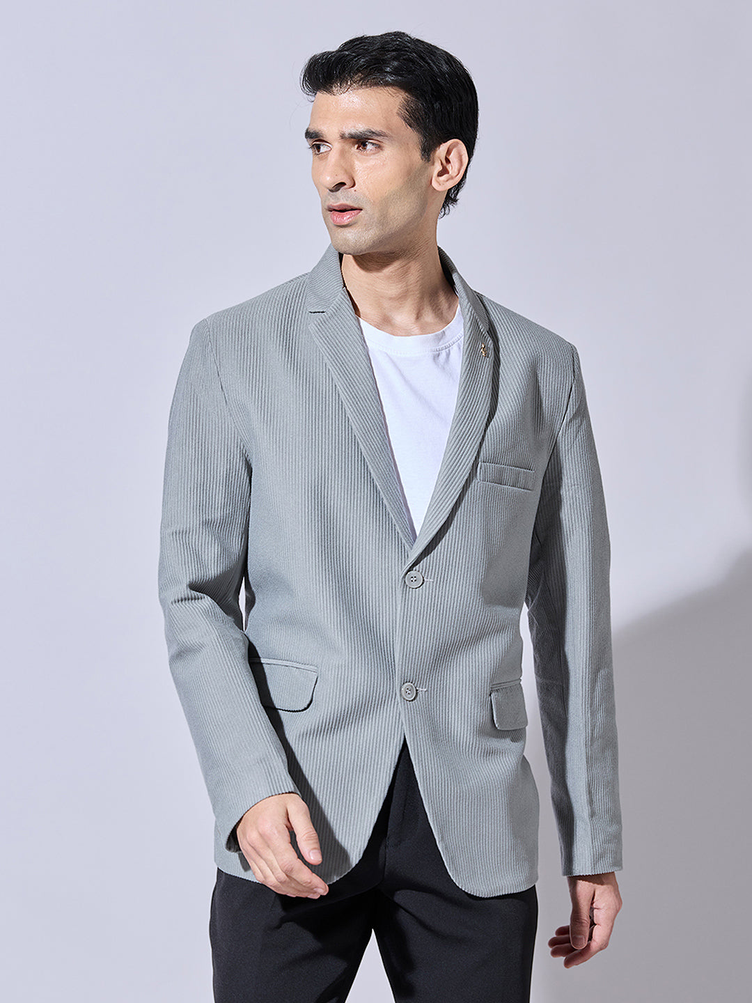Men's Corduroy Grey Single Breasted  Blazer