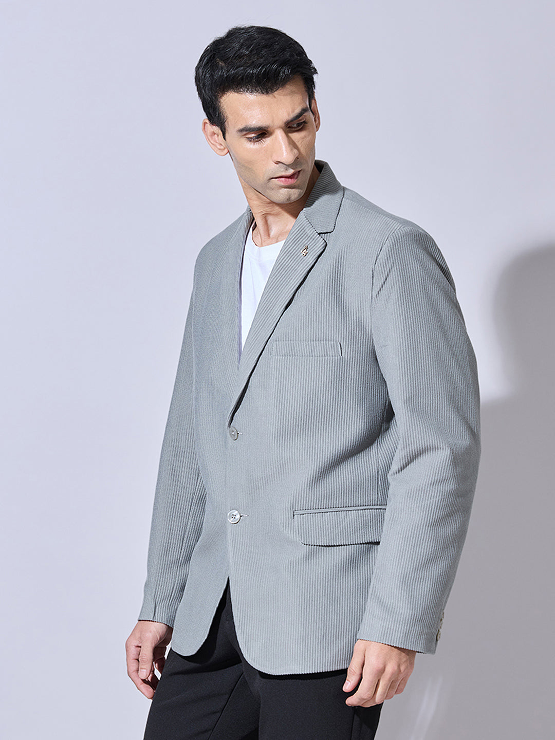 Men's Corduroy Grey Single Breasted  Blazer