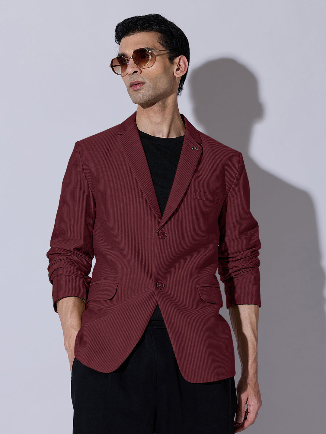 Men's Corduroy Maroon Single Breasted  Blazer
