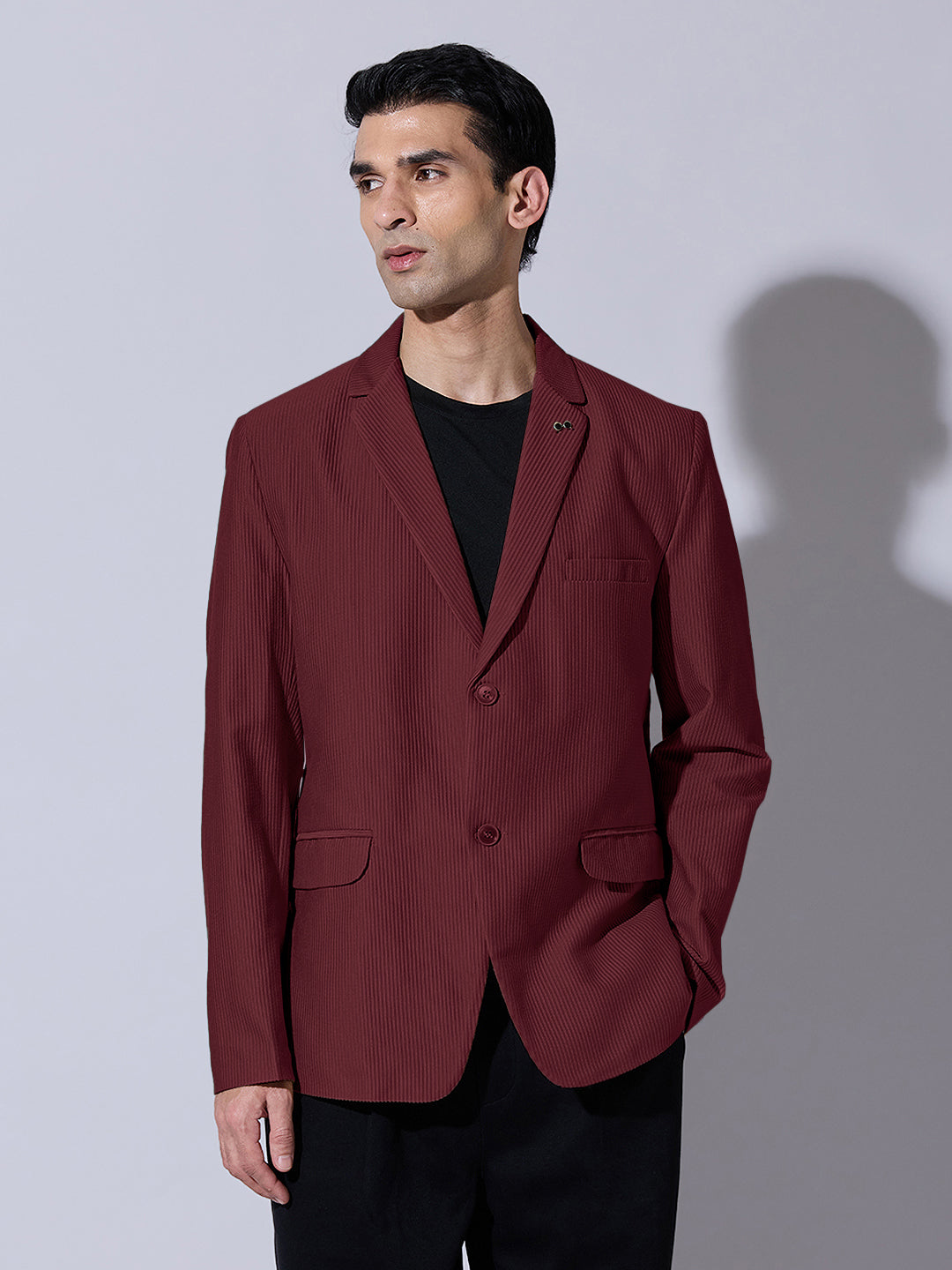 Men's Corduroy Maroon Single Breasted  Blazer