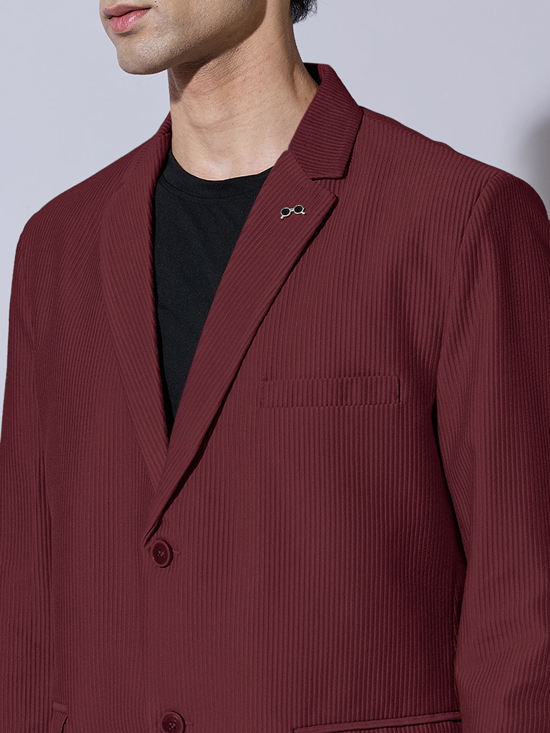Men's Corduroy Maroon Single Breasted  Blazer
